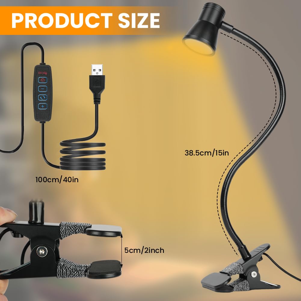 Lampada Da Scrivania USB Con Pinza - 48 LED, 3 Colori E 10 Livelli Luminosità | Regolabile 360° - Foto 8