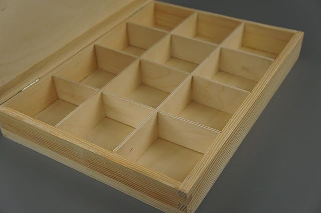 DECOCRAFT Plain Wooden Boxes 12 Comparments Chest Wooden Storage Jewellery Keepsake 12-COM
