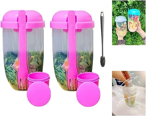 Miniatura 9 de Vaso coctelero de ensalada Keep Fit 2022 con tenedor y soporte para aderezo, cepillo de lavado fresco, recipiente de salud, desayuno portátil de