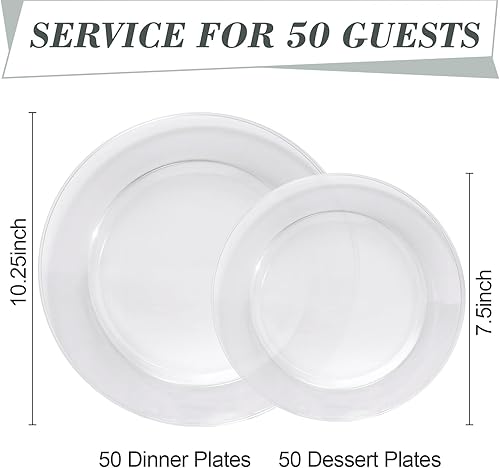 Miniatura 8 de 100 platos de plástico azul, platos de plástico desechables resistentes con 50 platos llanos de 10.25 pulgadas y 50 platos de postre de 7.5