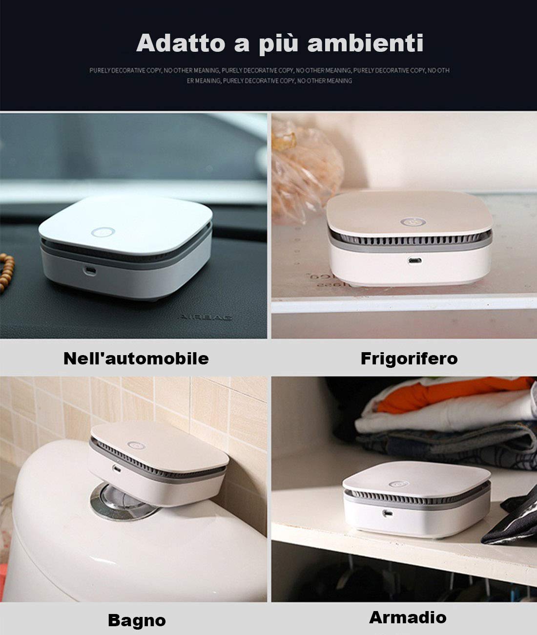 Purificatore D'Aria All'Ozono, Mini Generatore di Ozono, Sterilizzatore Deodorante per Ozono, Deodorante per Ambienti Agli Ioni di Ozono, Adatto per Auto, Frigoriferi, Cucine