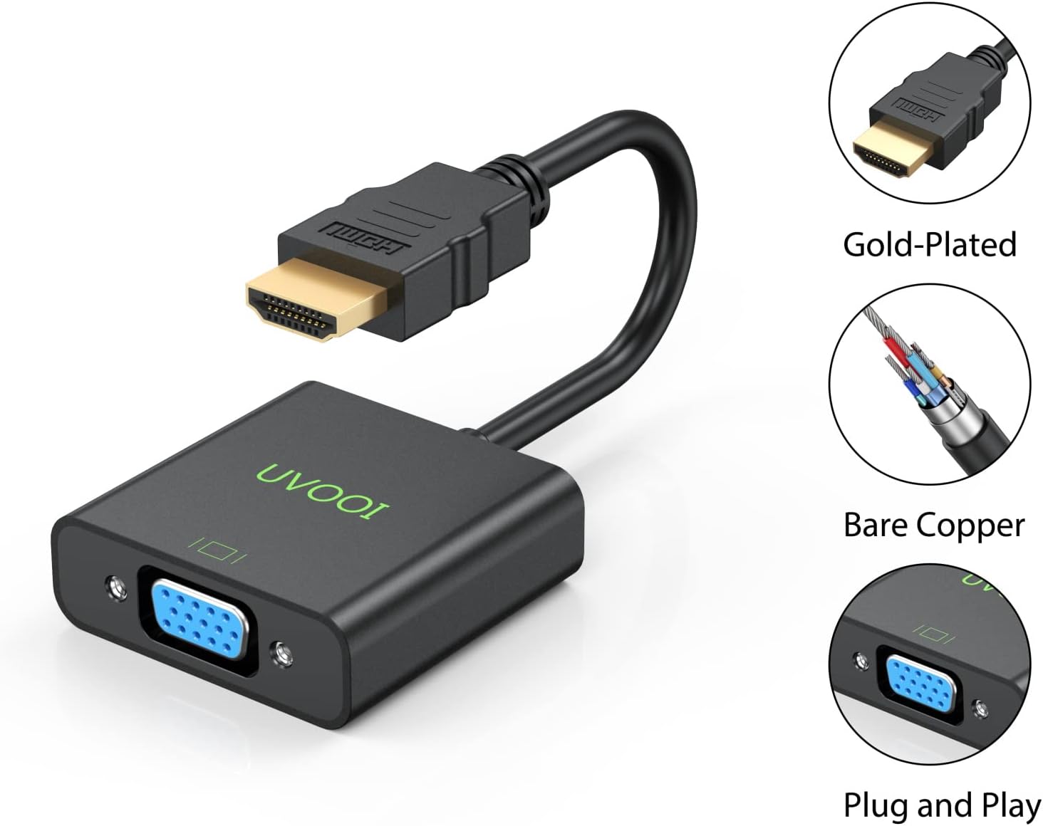 HDMI to VGA Cable 3FT Bundle HDMI to VGA Adapter 10 Pack Compatible for Raspberry Pi, Roku, Computer, Desktop, Laptop, PC, Monitor, Projector, HDTV and More-NOT Bidirectional