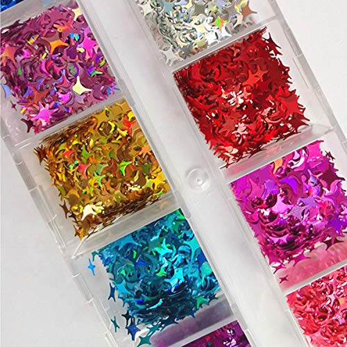 24 Boxes Holographic Nail Sequins, Tingbeauty Stars Glitter Laser Sequins Flakes Colorful Confetti Glitter For Diy Design Face Body Make Up Nail Art Decoration #TOP5