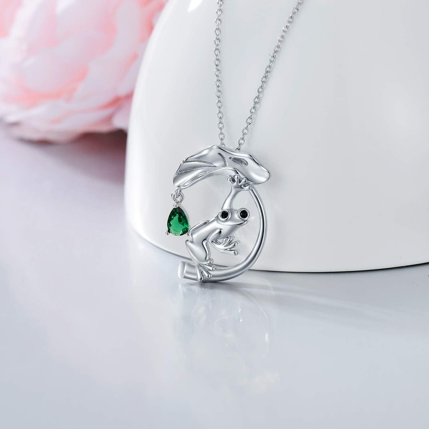 PEIMKO Sterling Silver Frog Necklace - Enamel Lotus Leaf Jewelry Gift for Women & Girls - Image 2