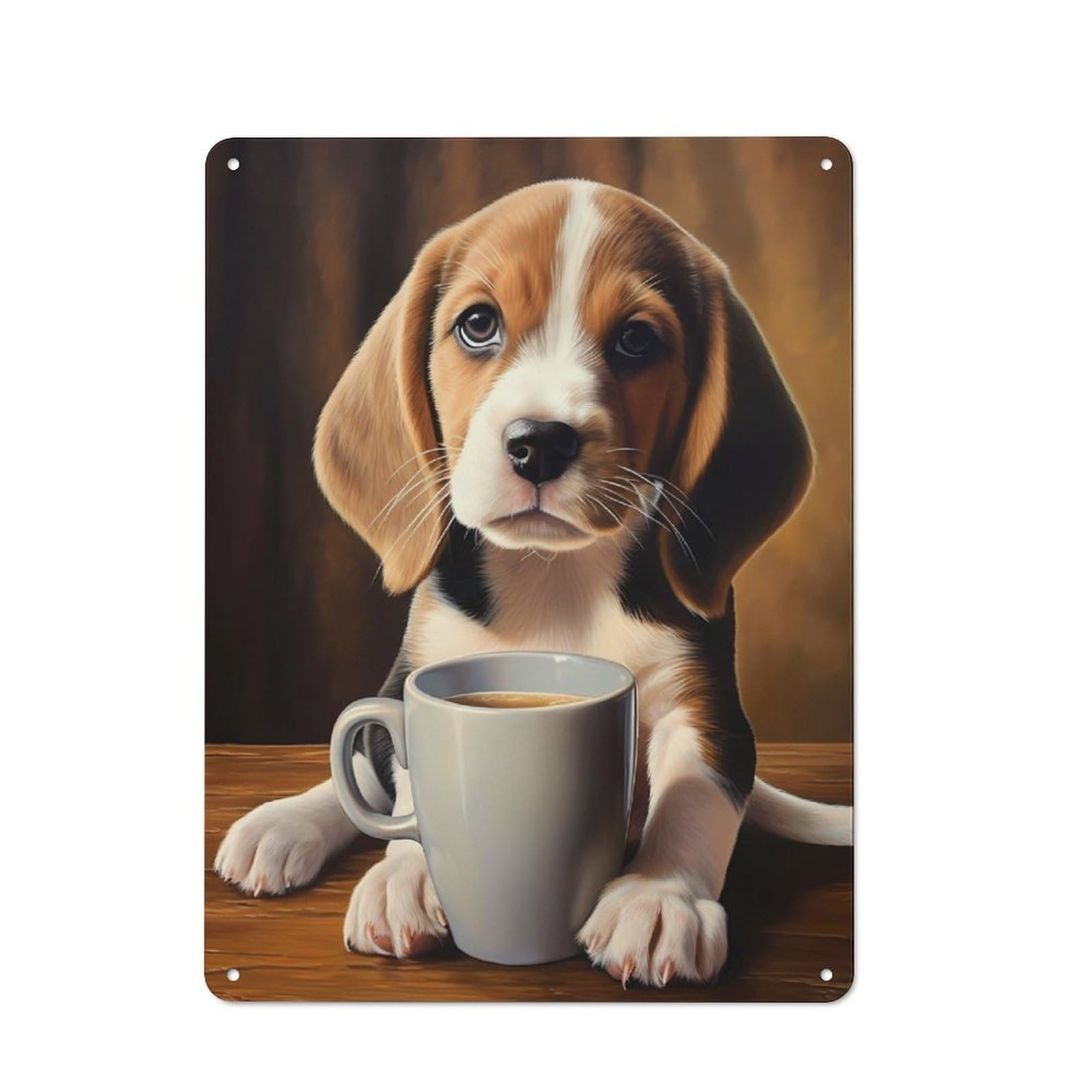 Junmoney Cute Dog Puppy Coffee Pup Vintage Printed Metal Sign 40X30cm For Workshop Wall, A Decorative Gift For A Newly Furnished Workshop