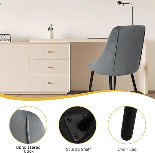 Miniatura 5 de CangLong Juego de 4 sillas de comedor, modernas sillas de comedor tapizadas, sillas de cocina de terciopelo con patas de metal, sillas laterales