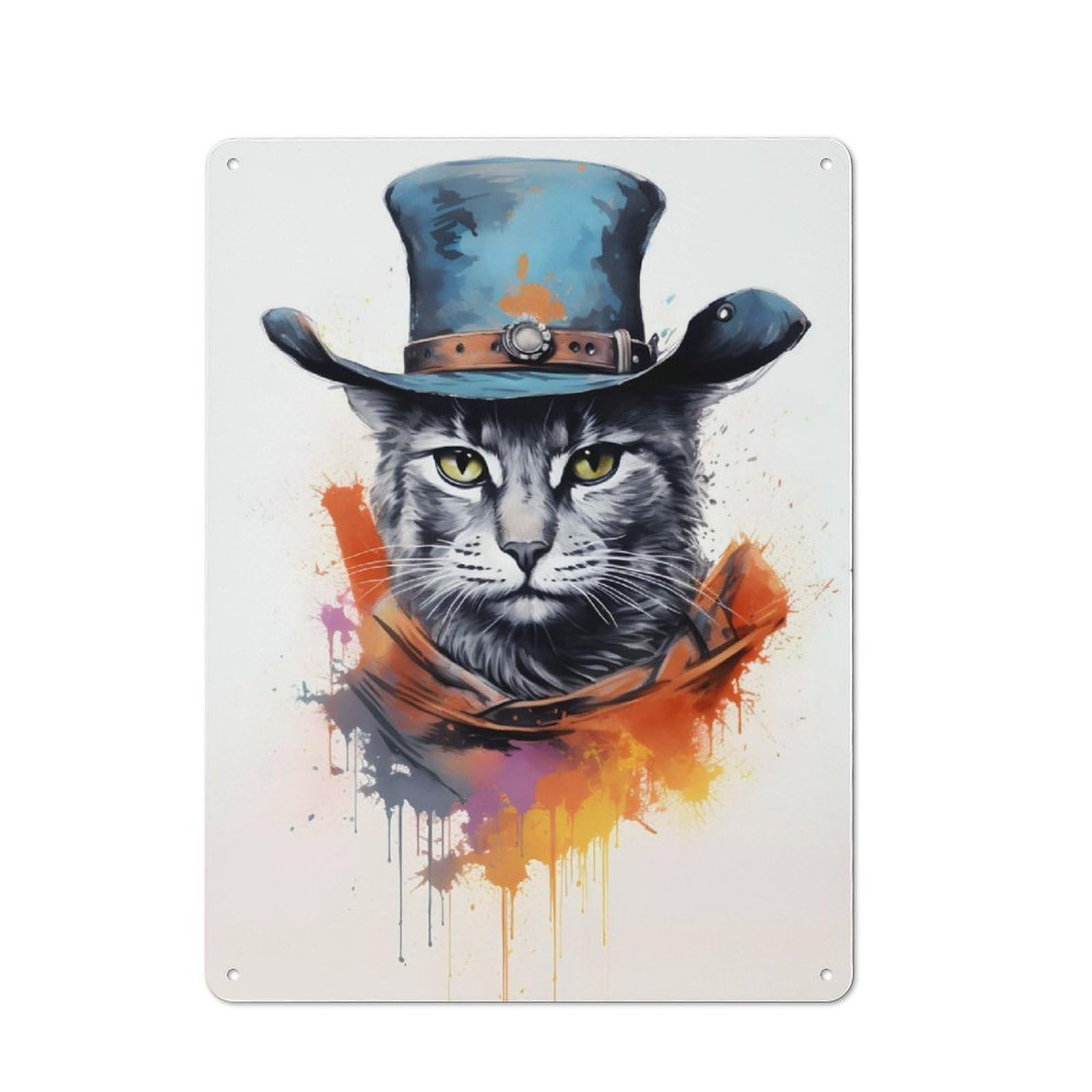 Cat As A Cowboy Painting Retro Tin Sign 40x30cm for Living Room Or Hallway, for Cooler-season Styling in Living Room And Hallway