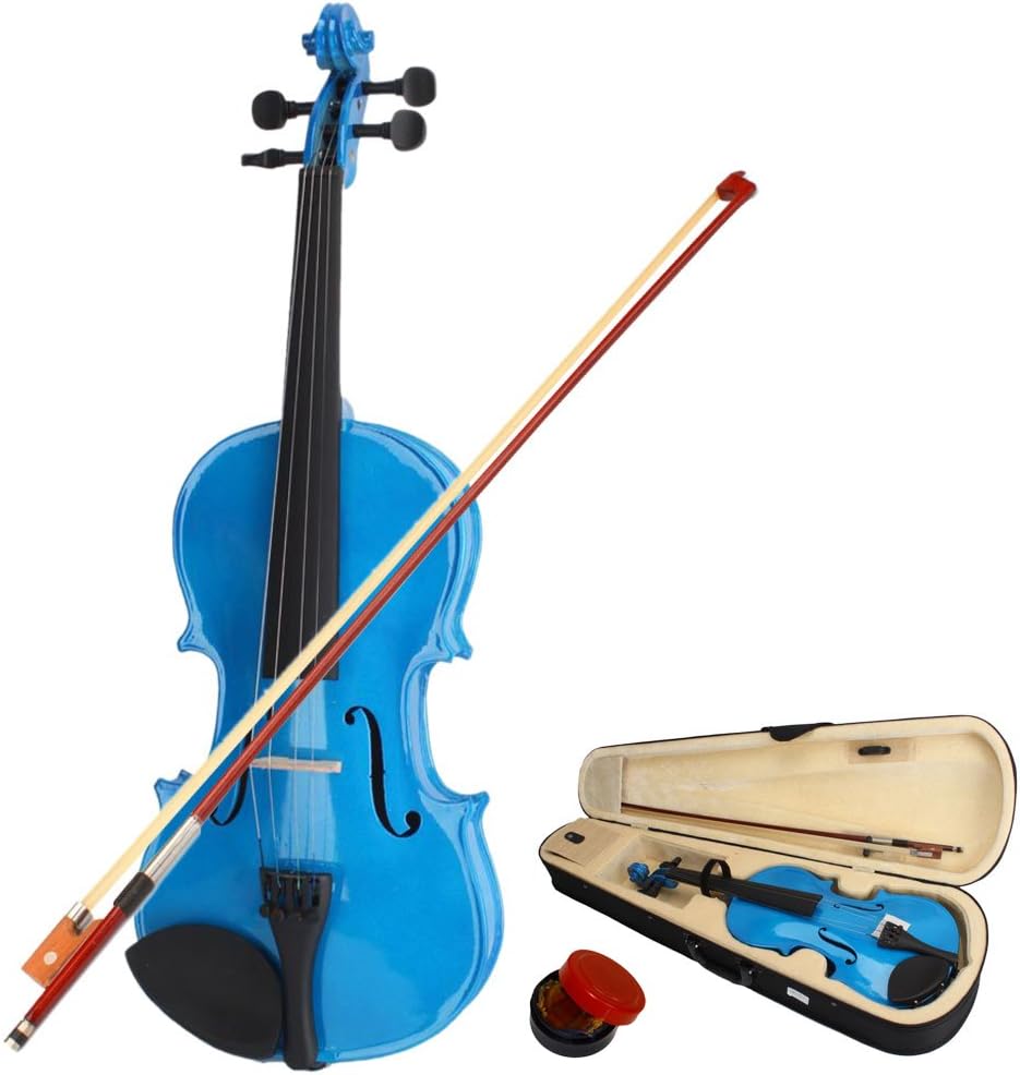 4/4 Full Size Violin, Natural Solid Wood Satin Acoustic Violin Starter Kit with Case, Bow, Rosin for Beginner Student (4/4,Navy Blue)