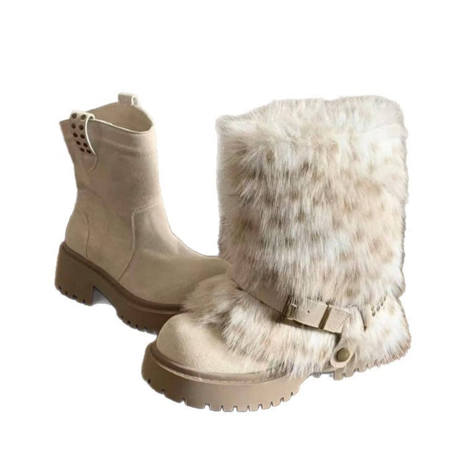 Womens Fashionable Ankle Boots A Winter Faux Fur Two Piece Set Of Boots They Have A Detachable Design