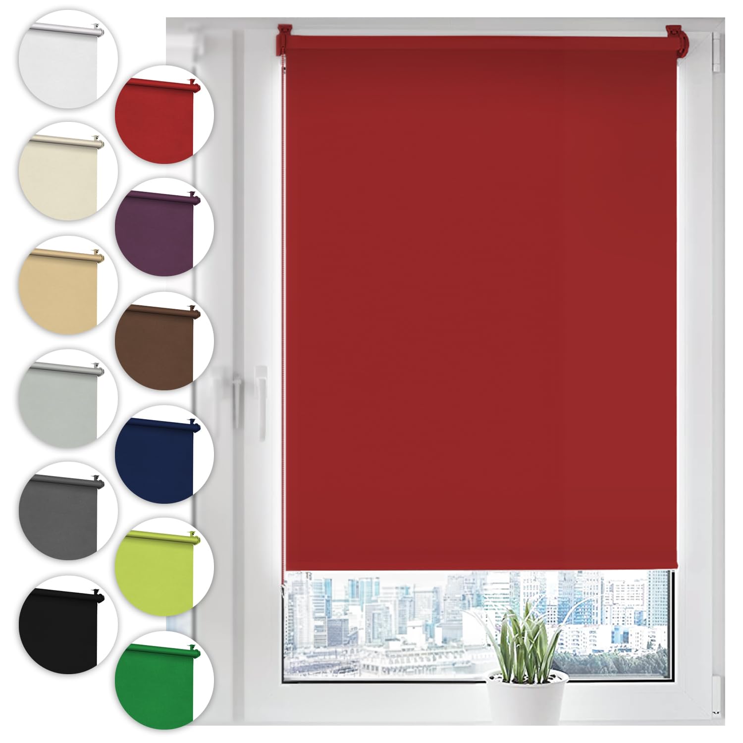Verdunkelungsrollo Klemmfix ohne Bohren 30cm x 100cm Rot Verdunklungsrollo Fensterrollo Rollo Seitenzugrollo Klemmrollo für Fenster & Tür