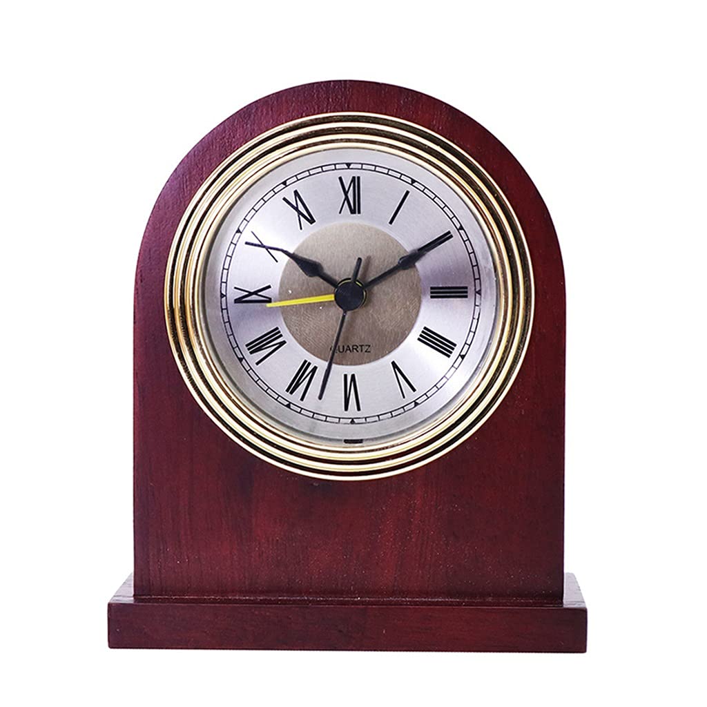 HRWLY Vintage Wooden Table Clock Bedroom Bedside Snooze Alarm wood Retro Desktop Clocks Home Decoration Desk Watch(Argento)