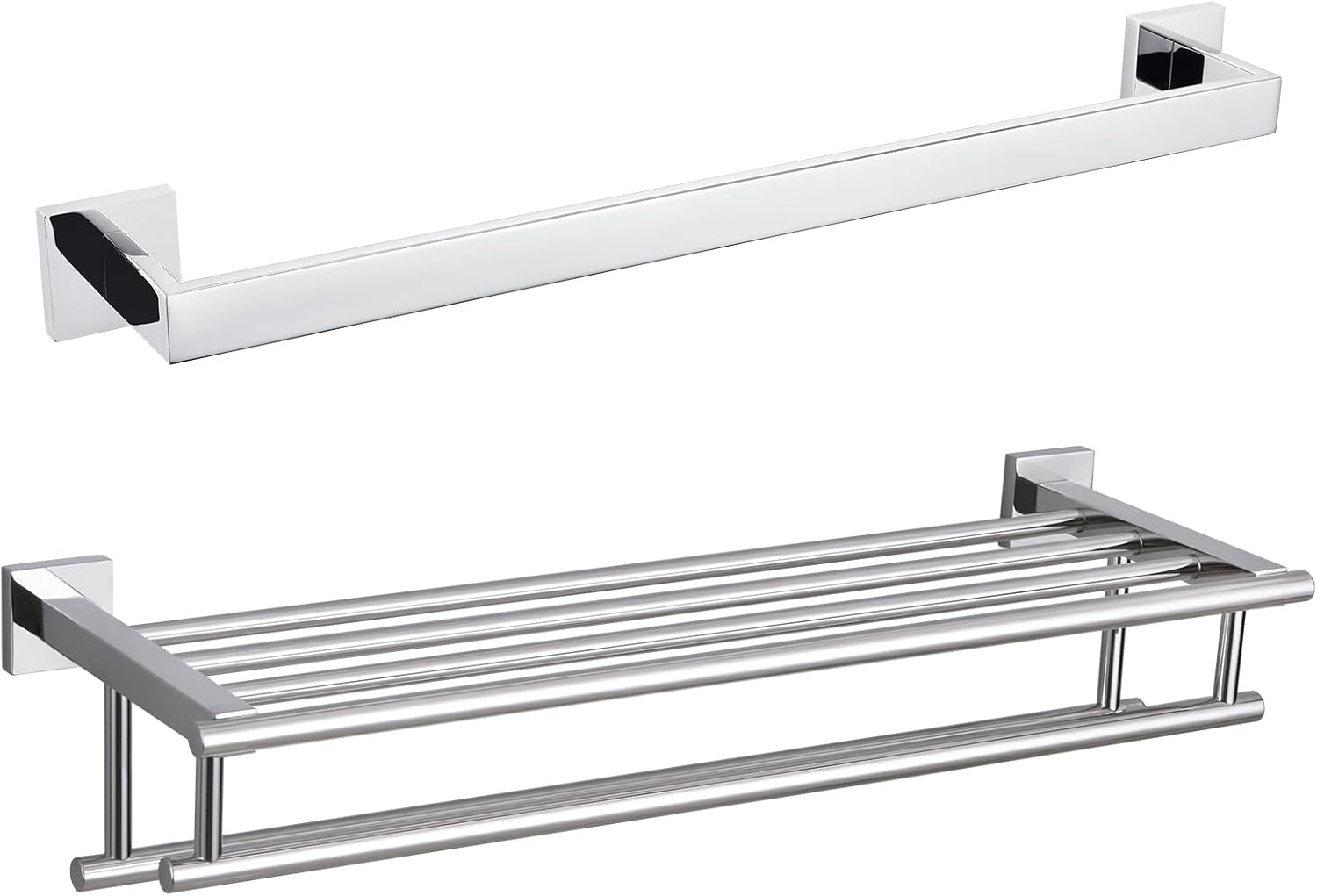 Angle Simple Bath Towel Bar Bundle with Towel Rack (Polished Chrome)