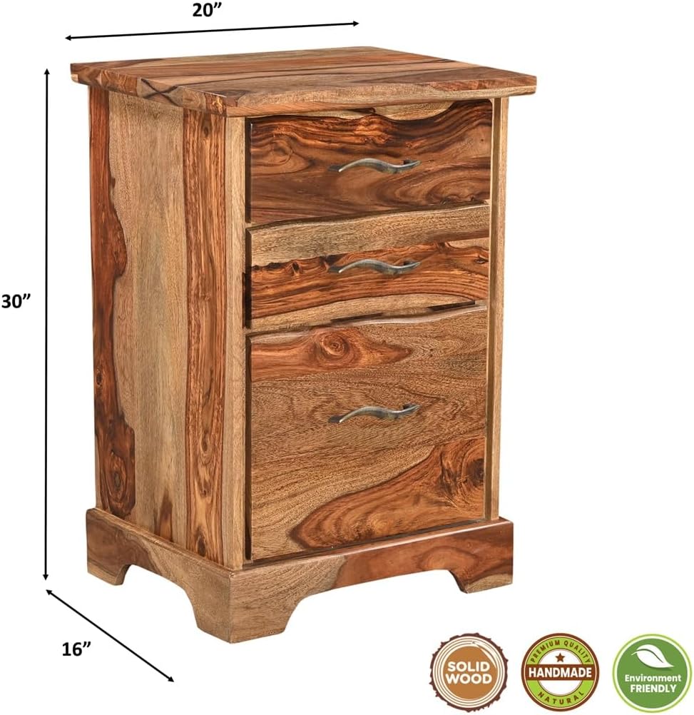 Darcy 3-Drawer Live Edge Solid Wood Filing Cabinet in Brown