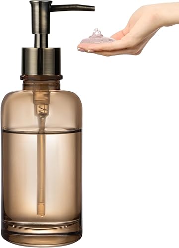 Dispensador de jabón líquido de vidrio para baño, dispensador de jabón reutilizable de cocina de 11 onzas con bomba de plástico a prueba de óxido,