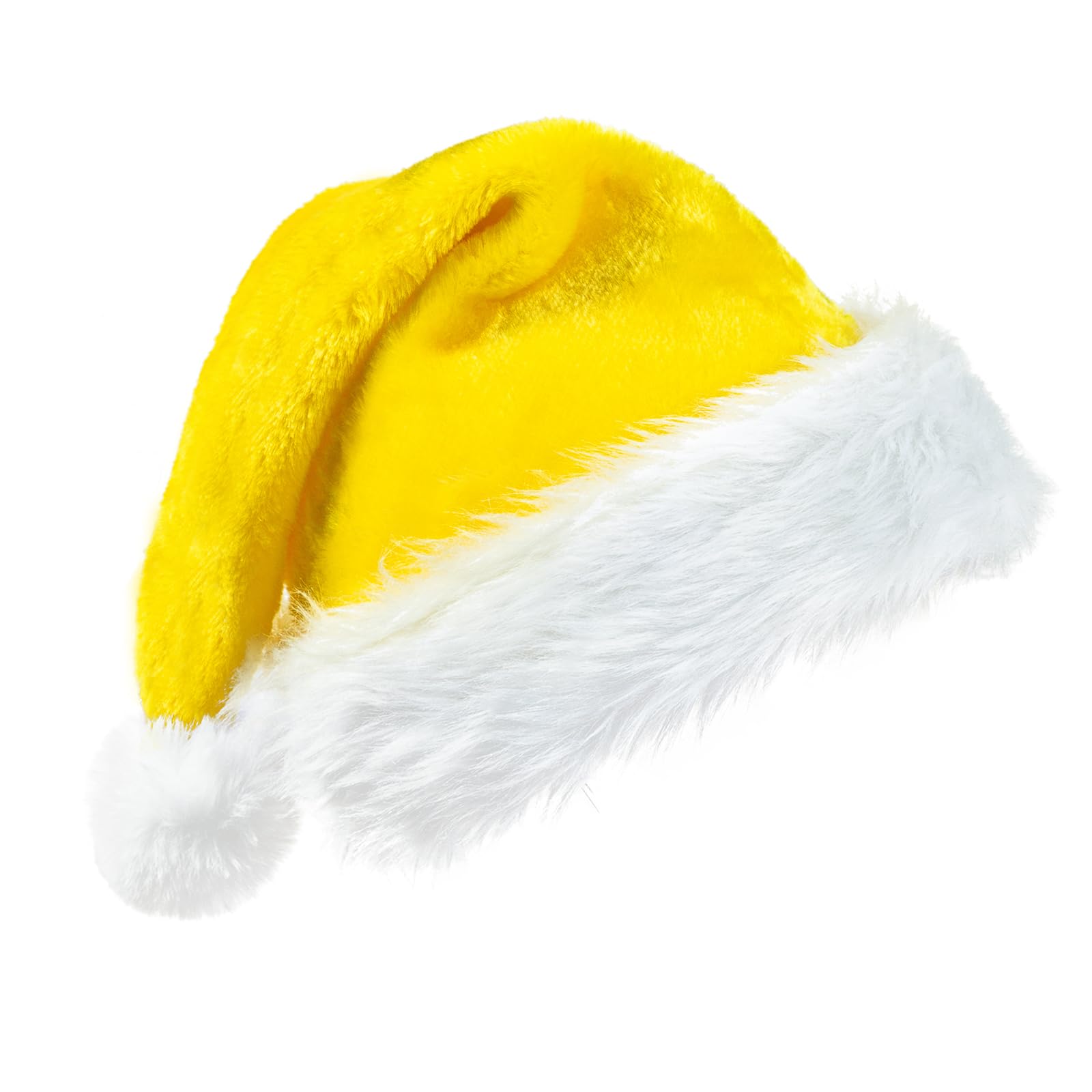 CIPOWM Christmas Santa Hat for Adults, Velvet Plush Xmas Hat for New Year Party Decorations and Supplies (Yellow)