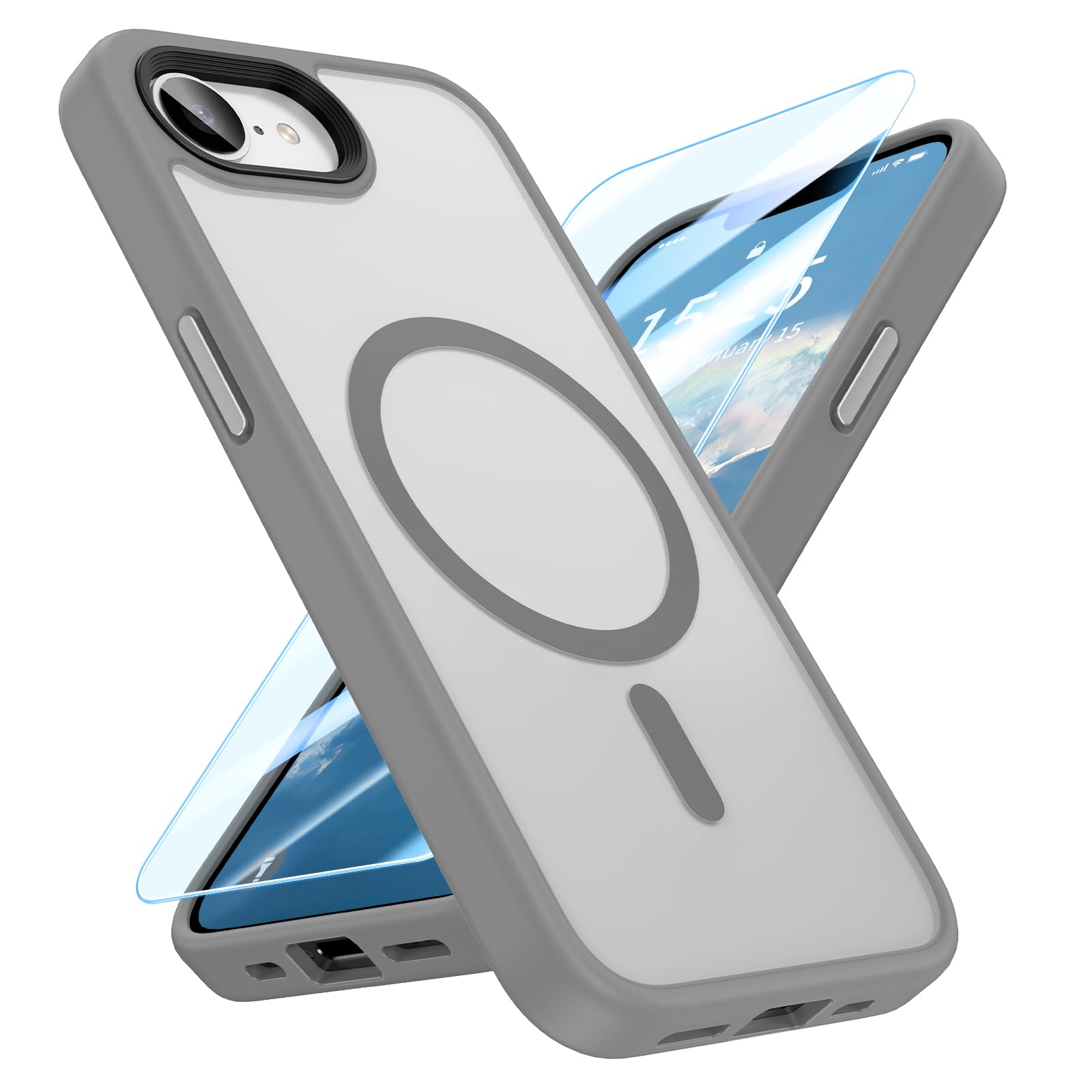 MATEPROX Magnetic Compatible with iPhone 16e Case 6.1'' [2025],Translucent Matte Protective Cover [Compatible with MagSafe] with Screen Protector-Grey