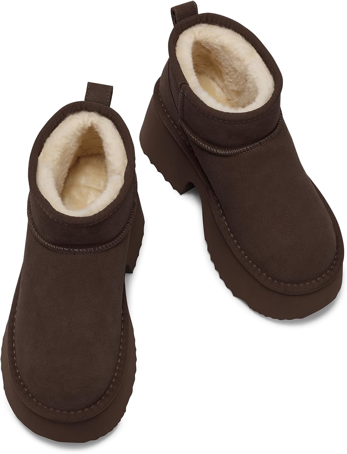 TEMOFON Womens Snow Mini Boots: Genuine Suede Leather Heights Platform Ankle Boots - Winter Warm Fur Lined Anti-Slip Fashion Booties - Image 6