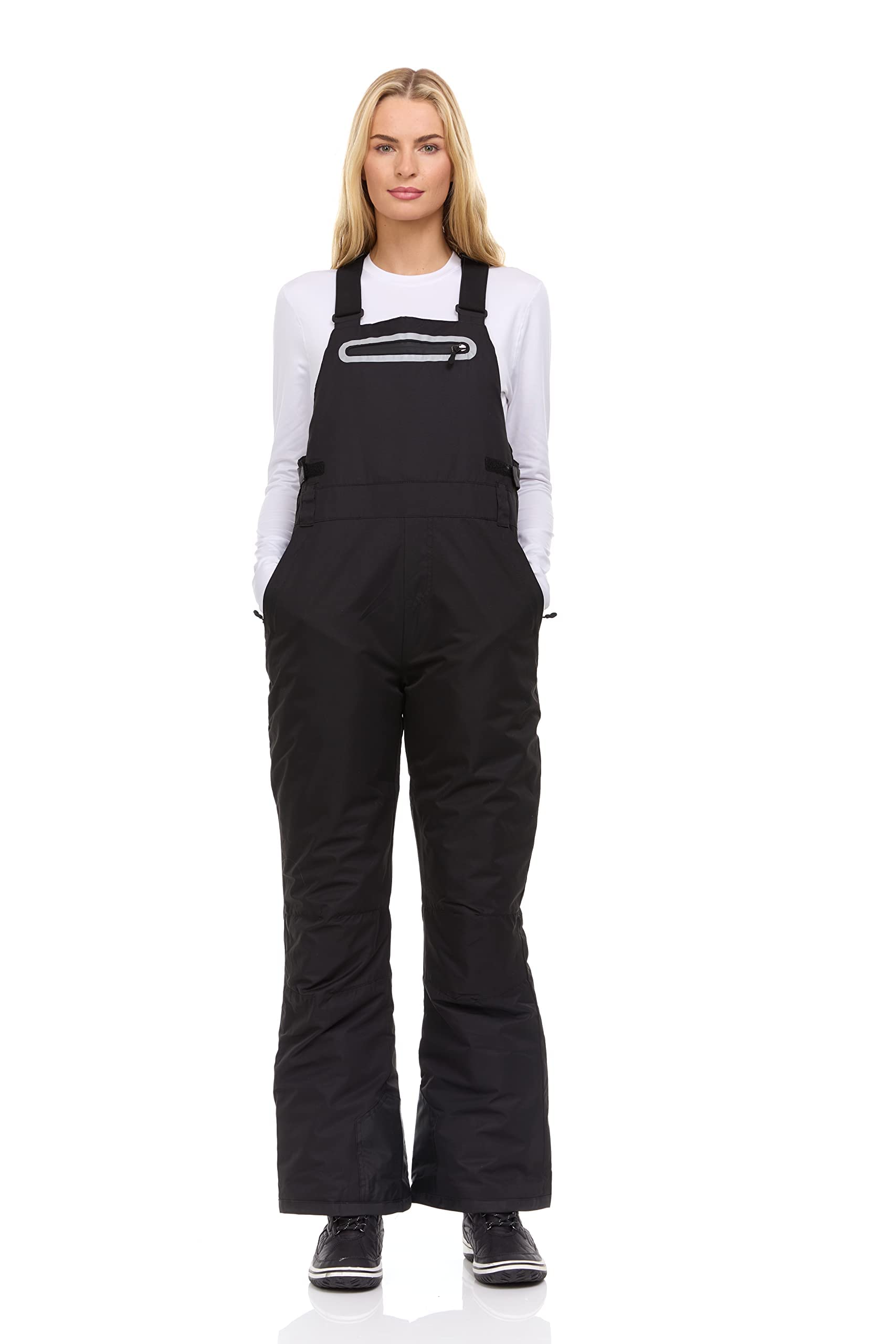 Arctic Quest Womens Ski Snow Bibs Pants Insulated Water Resistant Overalls Snowboarding Winter Waterproof Pants Women, Black, 2X
