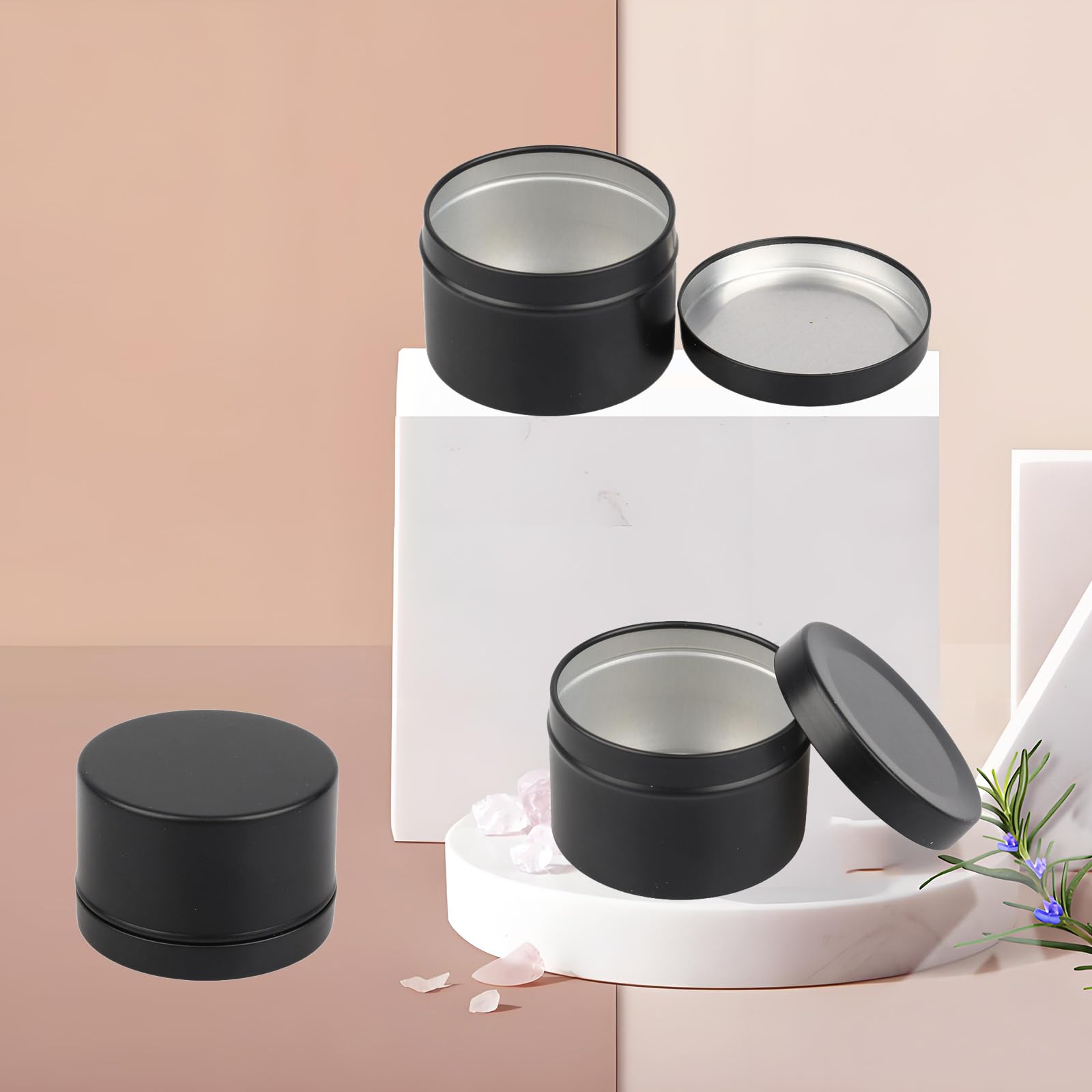 Lot de 100 Pots en Aluminium Noir Mat Avec Couvercles Coulissants 50 ml, bocaux en aluminium ronde D50mm x H35mm, Pour Baumes à Lèvres, Bougies, Savons et Autres Produits Cosmétiques