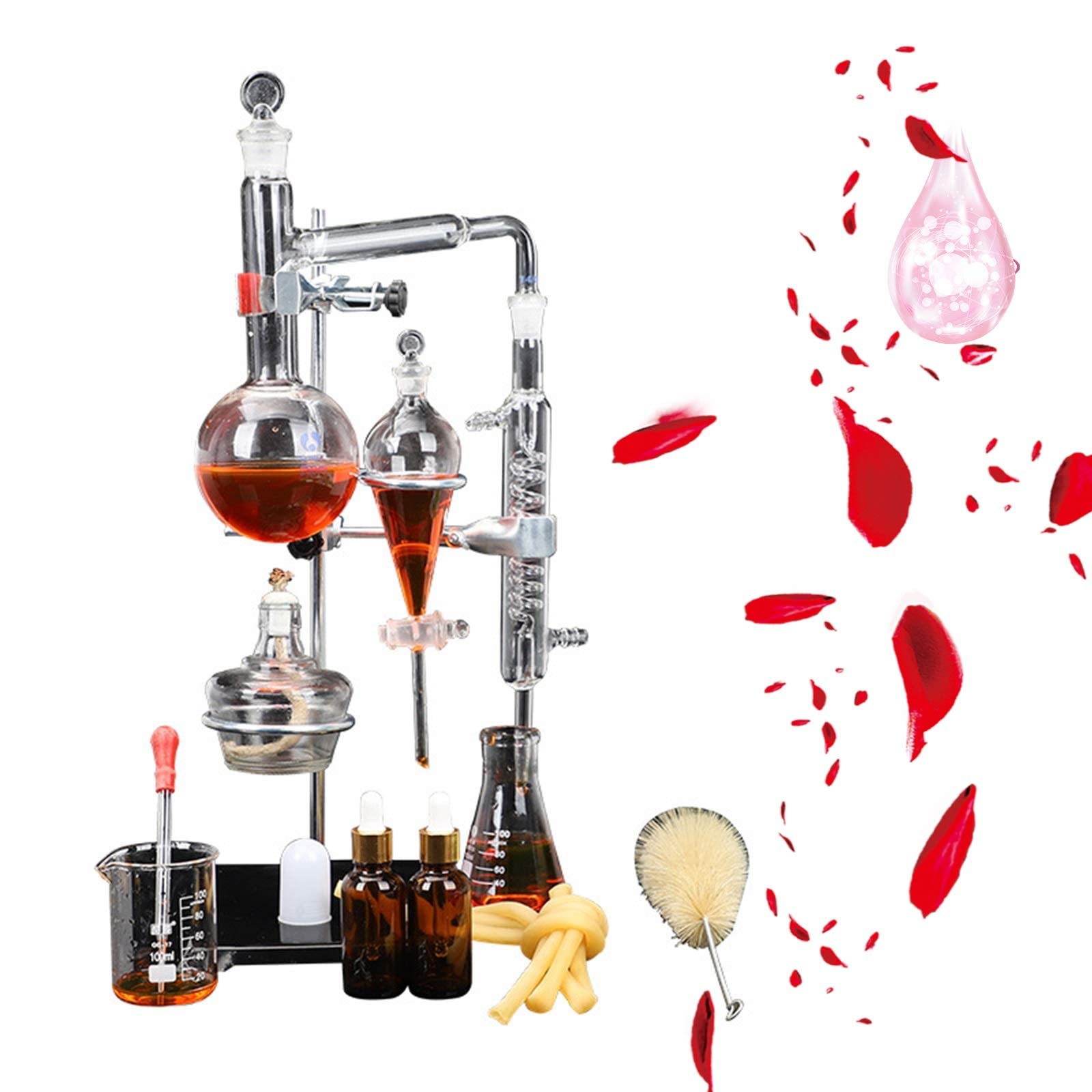 Kit di Set di esperimenti chimici per filtri per Acqua distillata con Alcol, unità di distillazione Attrezzatura da Laboratorio Vetreria Oli Essenziali 100 ml Vuoto per esperimenti chimici
