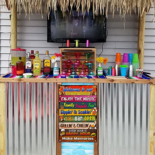 Muchnee Backyard Paradise Sign, Welcome Pool Sign, Poolside Beach House Decorative Sign, Bar & Grill Metal Sign, Swimming Pool Rules For Patio Oasis, Tiki Bar Open, Housewarming Gift For Men Women #TOP2
