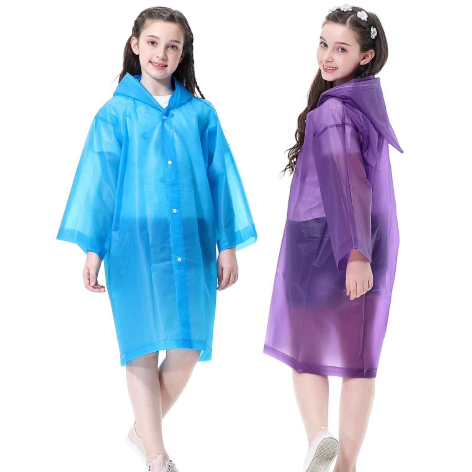 Kids Rain Poncho, Reusable EVA Children Raincoat for 6-13 Girls Boys, Waterproof Rain Jackets Rainwear with Hood