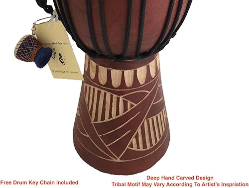 Miniatura 5 de JIVE Brand Djembe - Tambor de madera africana Bongo Congo de calidad profesional con base pesadaincluye llavero de tambor (12 pulgadas de alto