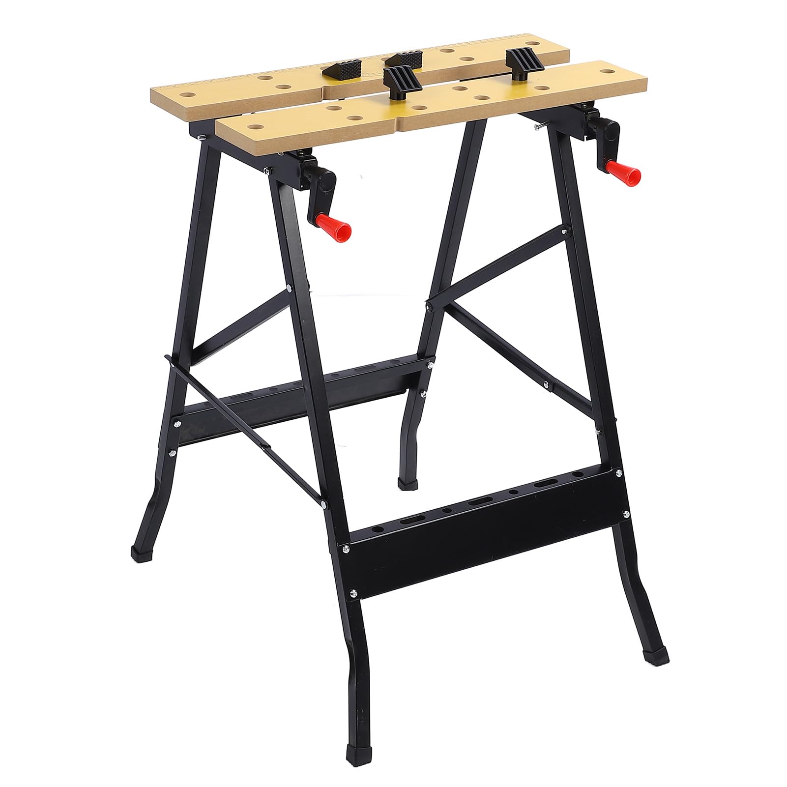 Mesa de Trabajo Plegable, Marco de Acero con Mordazas de MDF, Banco de Trabajo Portátil para Taller, Carga de 220 LB, Superficie de Sujeción Ajustable para Talleres, Reparación, Pintura,
