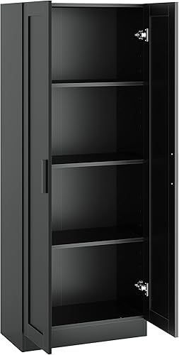 Miniatura 8 de Panana Gabinete de almacenamiento de madera, gabinetes estrechos de despensa, gabinete de almacenamiento alto con 2 puertas y estantes (negro)