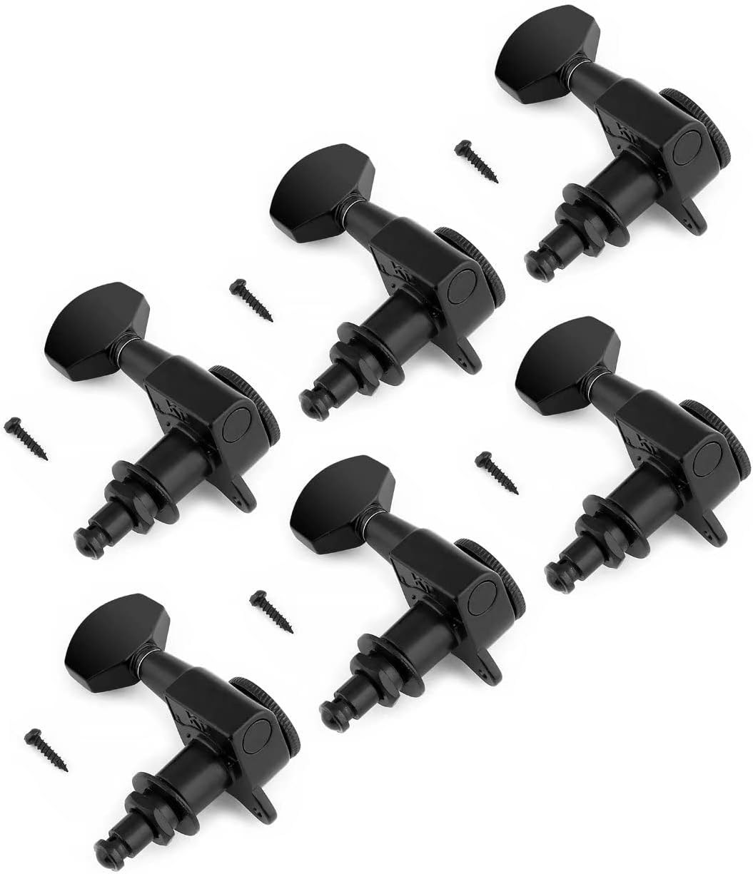 Rubatone Locking Guitar String Tuning Pegs Sealed Machine Heads Tuners Tuning Keys 6 In Line for Right Handed Electric Guitar or Acoustic Guitar Black.