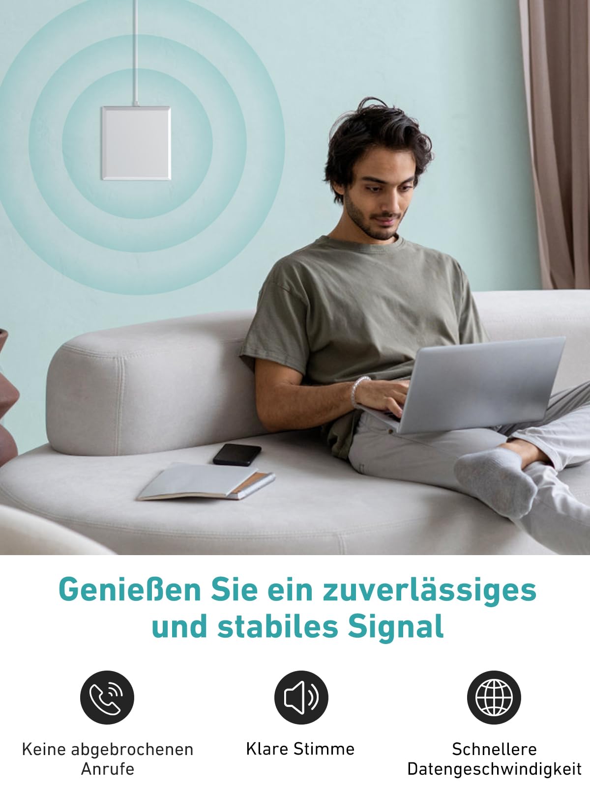 Mobilfunk Verstärker für Band 1/3/7/8/20, Handy Signalverstärker für Haus und Büro, 5G 4G LTE 3G GSM Repeater für Alle Europäischen Netzbetreiber O2 E-Plus T-Mobile Vodafone, MGC&AGC