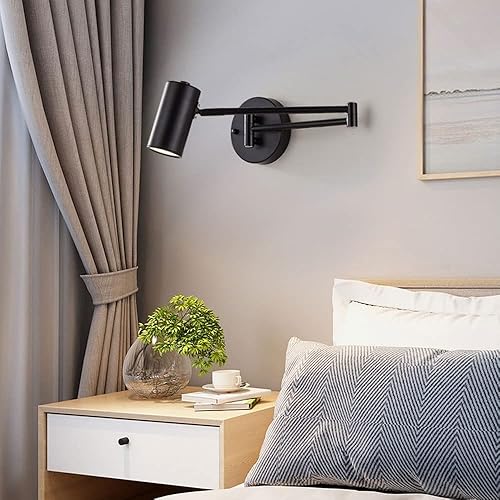 Miniatura 4 de Lámpara de pared con brazo oscilante, aplique de pared ajustable, foco LED, luz de pared industrial, accesorio de iluminación interior negro/dorado