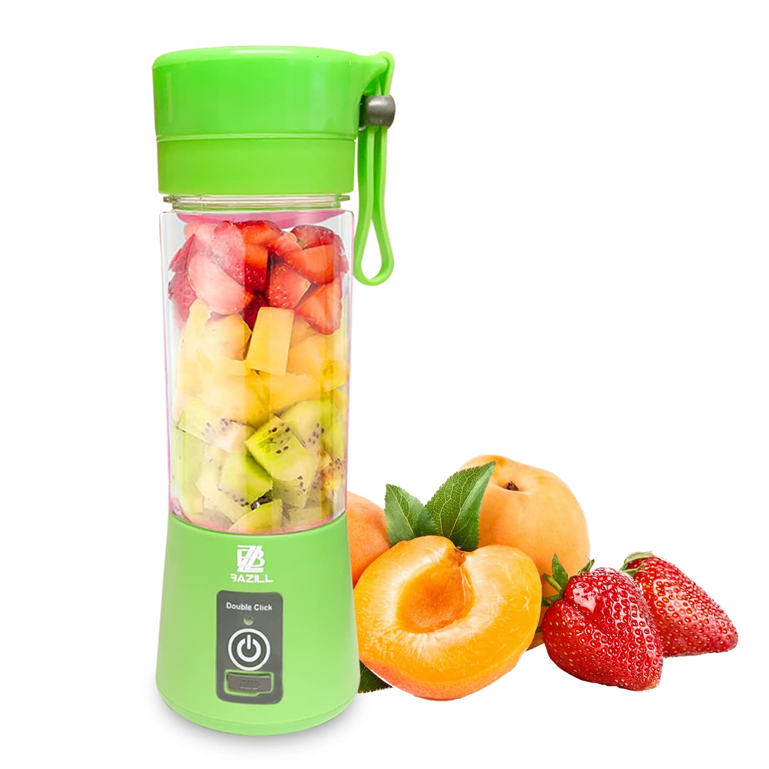 Bazill Portable Blender, Smoothie Personal Blender, Mini Shake Juice Cup, Travel USB Rechargeable 380ML (Green)