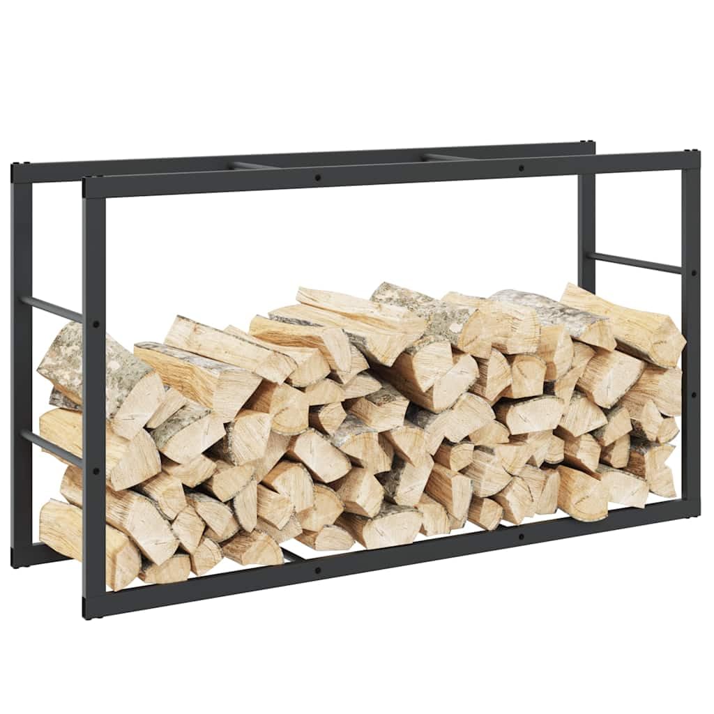 Estantería para leña negra 110 x 30 x 61 cm de acero para troncos de leña, almacenamiento de leña para interiores, ahorra espacio con soporte de pared