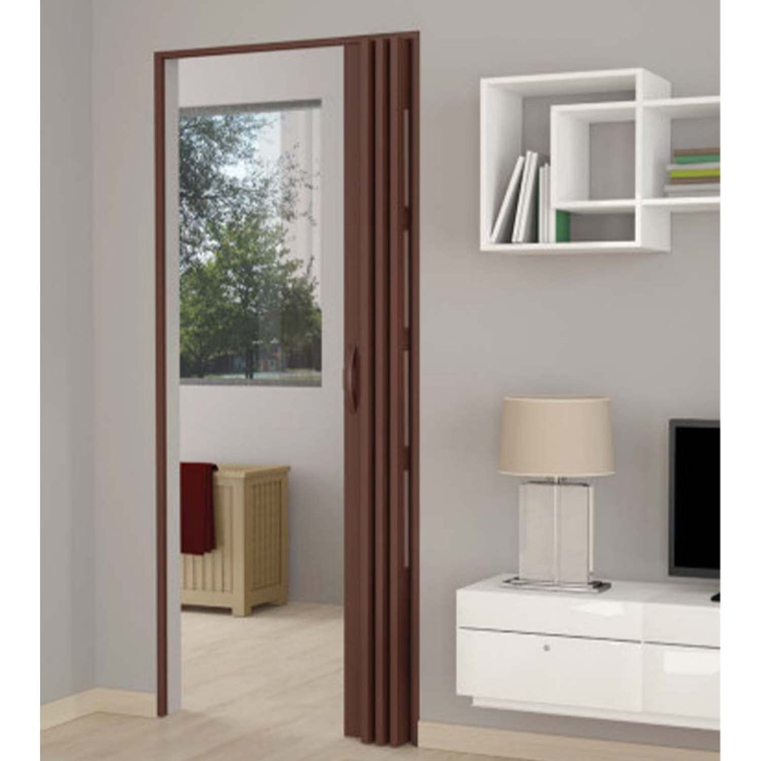 Porta a soffietto da interno in kit con vetri in PVC Noce 82x210 cm mod. Sonia