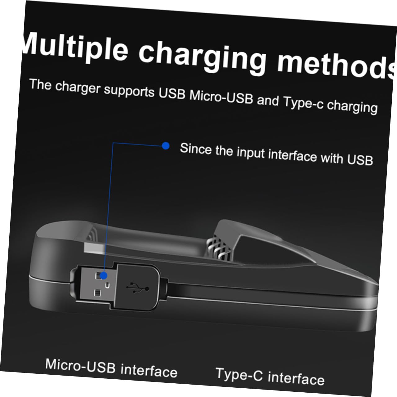 Cargador de Batería Inteligente LCD USB de 4 Ranuras | Abs Negro, 300mah 500mah 2000mah, Cable USB Incluido, Uso Doméstico y Función Multifunción