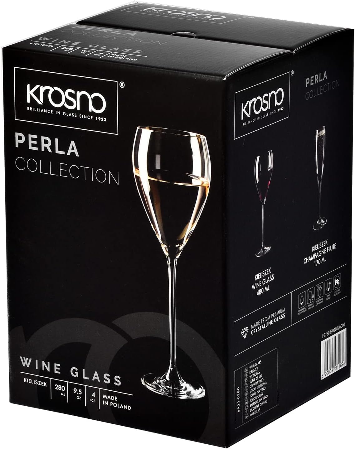 Krosno Copas de Vino Blanco Juego de 4, 280 ml, Colección Perla | Vasos vino tinto, rosado, espumoso, cócteles, Cristal sin plomo, Apto para lavavajillas, Cristalería elegante, Idea de regalo