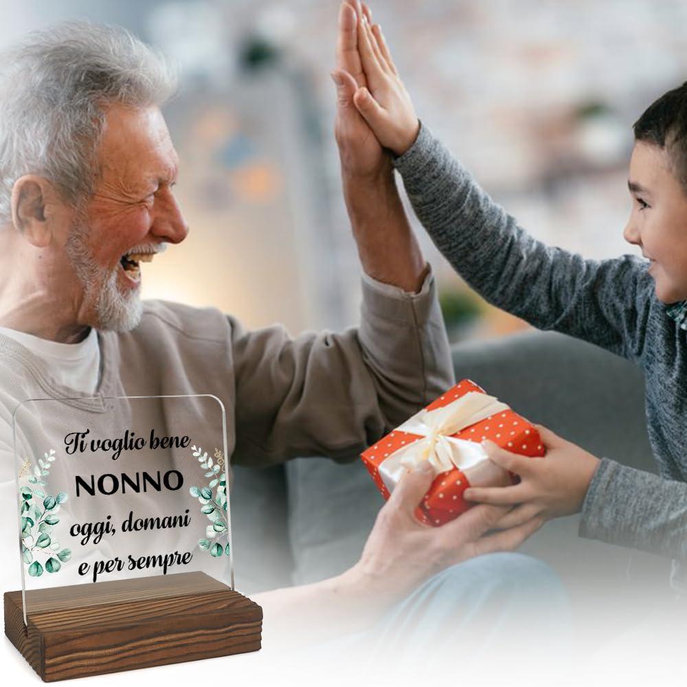 Targa Acrilica Per Nonno Con Base Legno - Regalo Emozionale Per Compleanno, Festa Del Papà O Dei Nonni - Foto 5