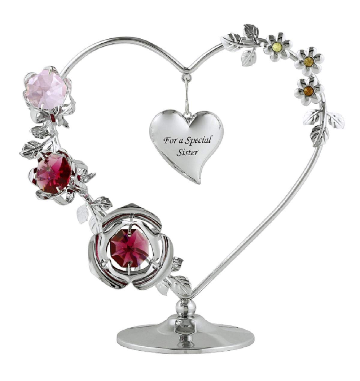 Crystocraft Love Heart Ornament With Swarovski Elements Gift Boxed Red & Pink Crystals Silver Chrome Plated Figurine For Mum Nan Sister Friend Daughter Valentines Day Present (For a Special Sister) — image 1