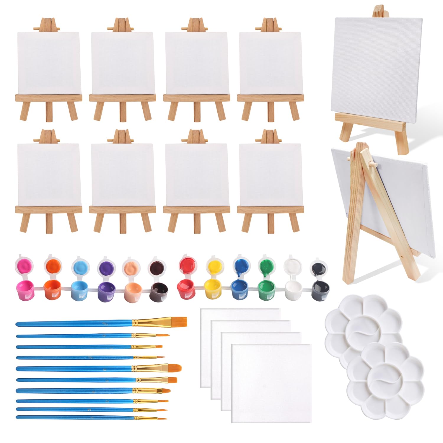 9*16cm Faltbare Mini Staffelei Dreieckige Holz Staffelei Kleins Mit Mini Leinwands Farbe Pinsel 10 St 15*15cm Kleine Leinwand zum Bemalen DIY Malerei Hochzeit Tischdekoration Weihnachten Party (34)