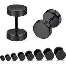 8 Pairs of Black Stud Earrings Men's Stainless Steel Hypoallergenic Black Earrings 3 mm - 10 mm Tunnel Piercing Men's Earrings Set Circle Stud Earrings Fake Plug Tunnel Earrings for Men and Women