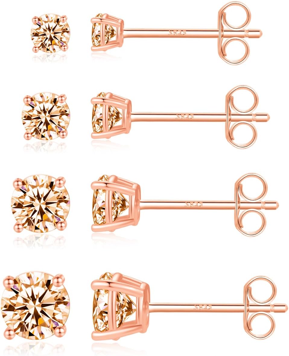 Fcebsty925 Sterling Silver Stud earrings Set | White Gold Plated Hypoallergenic Stud Earrings | Cubic Zirconia Stud Earrings for Women Girls (2mm,3mm,4mm,5mm,6mm,7mm) 8 CZ colors options