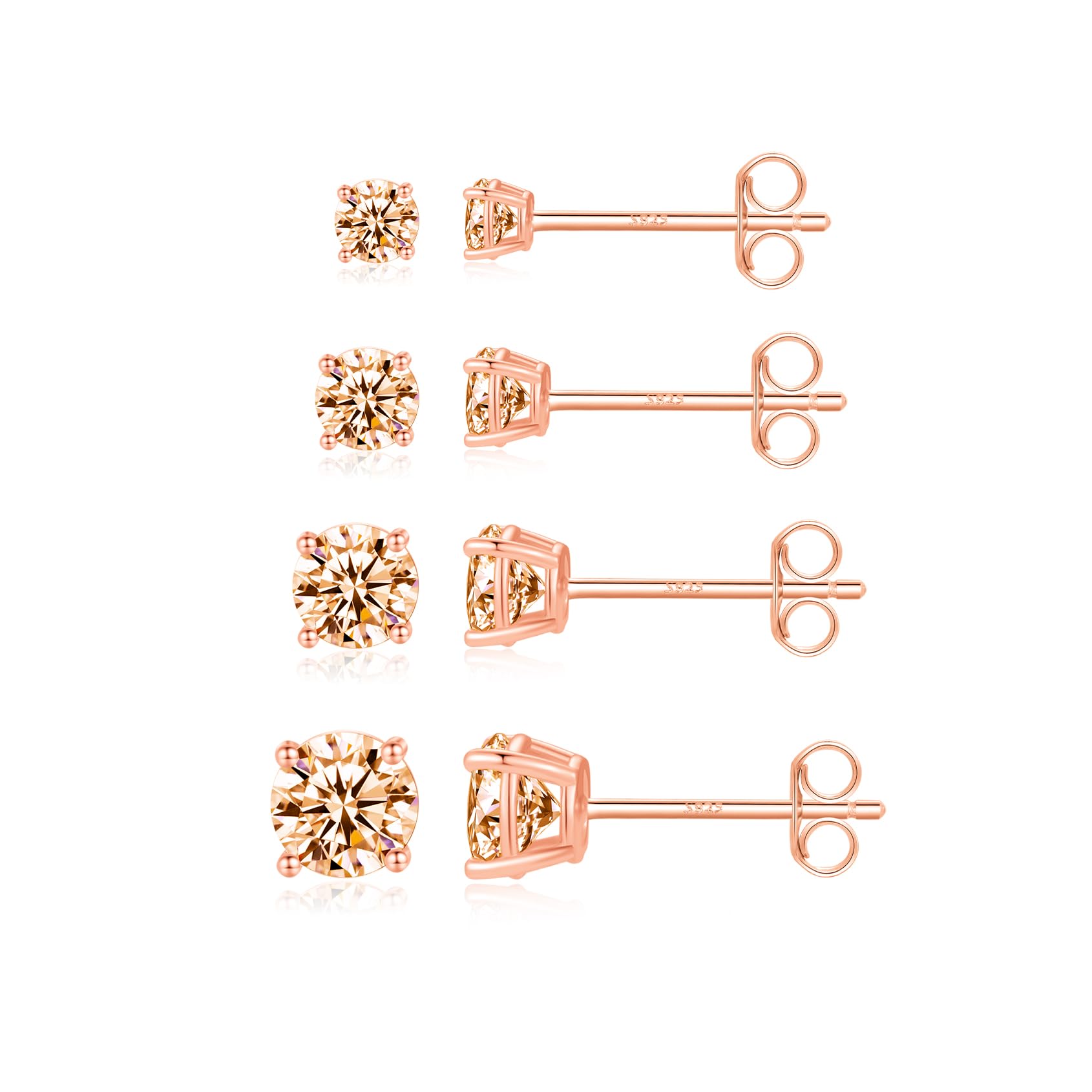 Fcebsty925 Sterling Silver Stud earrings Set | White Gold Plated Hypoallergenic Stud Earrings | Cubic Zirconia Stud Earrings for Women Girls (2mm,3mm,4mm,5mm,6mm,7mm) 8 CZ colors options