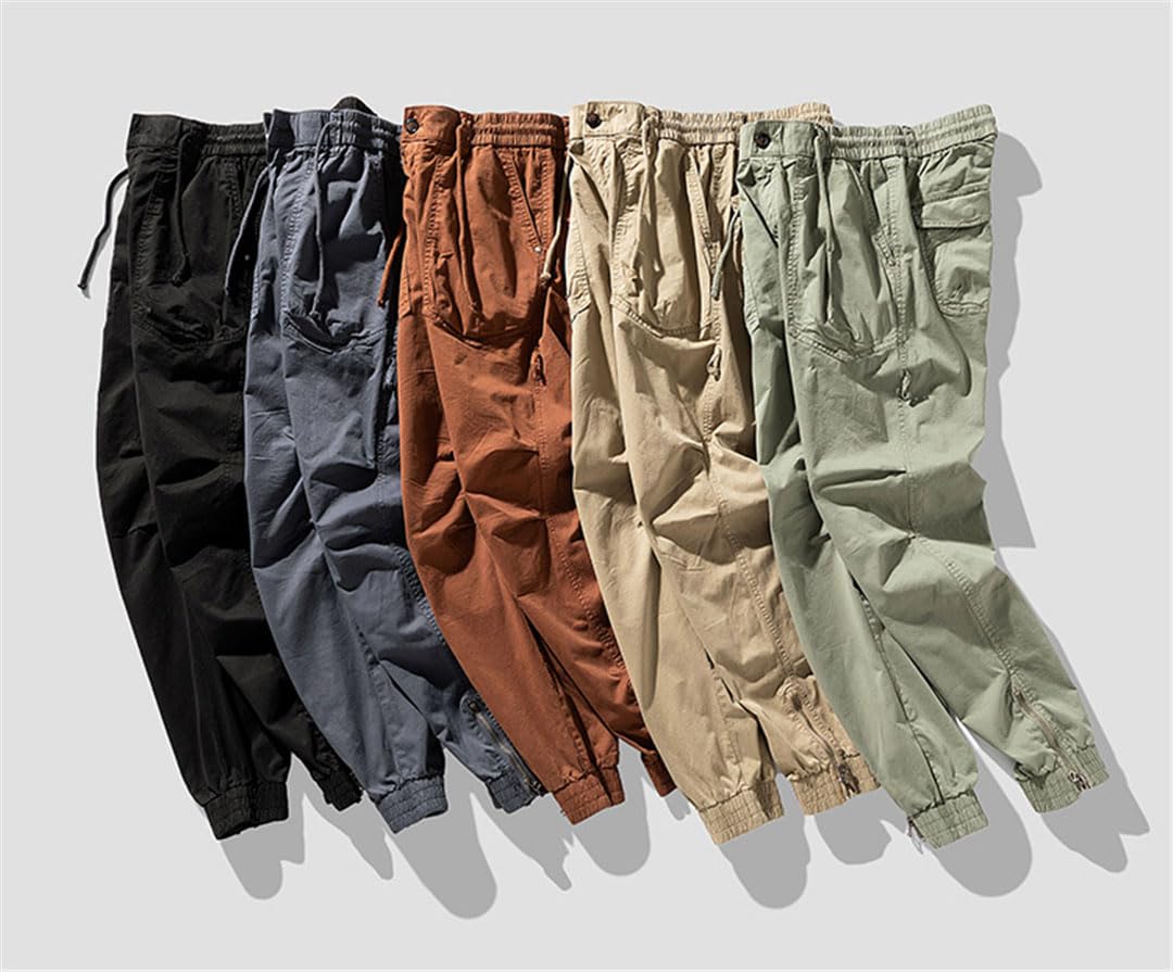 Vogrtcc Pantalones Cargo para Hombre Pantalones Casuales Ajustados Joggers Cordón Cremallera Pierna Pantalones De Trabajo
