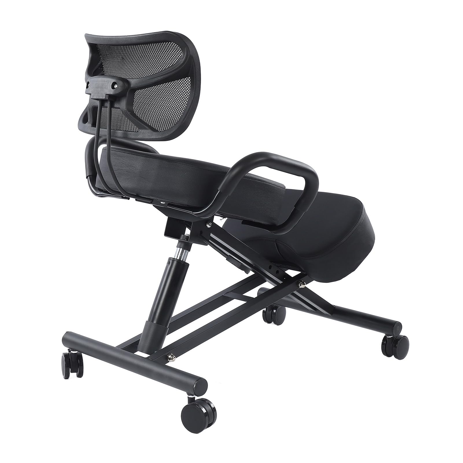 Silla Ergonómica de Rodillas con Respaldo de Malla, Ajustable, Transpirable, Cojín de Cuero, para Alineación de la Columna