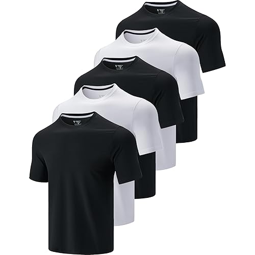 5 Pack Men’s Active Quick Dry Crew Neck T Shirts | Athletic Running Gym Workout Short Sleeve Tee Tops Bulk