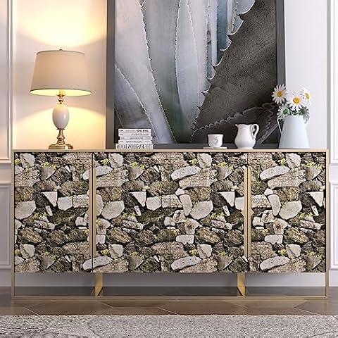 VIOPVERY Contact Paper 17.5"x393" Dark Brown Stone Wallpaper Peel and Stick Wood Grain Wall Paper Waterproof Easily Removable Self-Adhesive Film Wall Covering for Kitchen Countertop Home Decor Cover