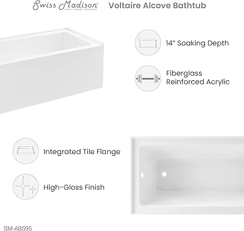 Vista 81 de Swiss Madison Well Made Forever SM-AB540MB Voltaire - Bañera de alcoba con faldón, 60 x 30 pulgadas, negro mate Mate negro