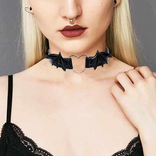 Miniatura 6 de Gargantilla de cuero de murciélago, gargantilla punk, collar de Halloween con alas de murciélago de diablo, collar de gargantilla de piel sintética