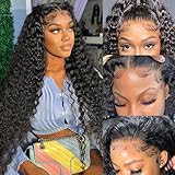 tsiyu 30 Inch 13x6 Full Lace Front Wigs Human Hair Pre Plucked Deep Wave 180 Density HD Lace Frontal Wig With Baby Hair Transparent Glueless Deep Curly Human Hair Wigs for Women